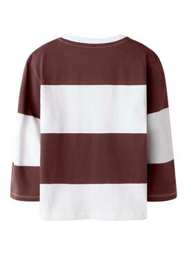 T-Shirt Name It gestreift braun und weiß mit Skateboard für Jungen.