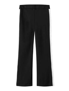 Schwarze Name It Hose mit seitlichem Streifen für Mädchen.