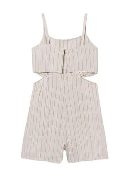 Beigefarbener Overall mit Streifen für Mädchen