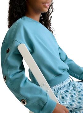 Kapuzenpullover Mayoral mit blauen Ösen für Mädchen.