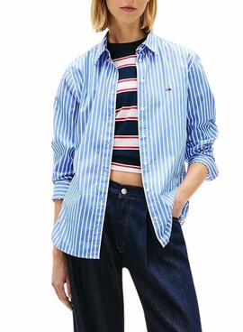 Hemd aus Tommy Jeans Popeline blau gestreift für Damen