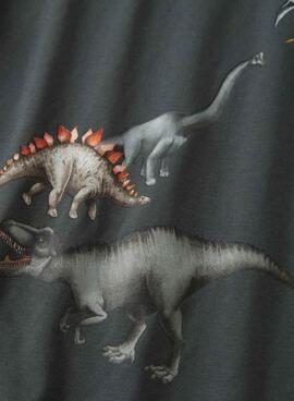 T-Shirt Name It Bart mit Dinosaurierdruck in Anthrazitgrau für Jungen.