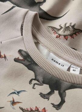 Sweatshirt Name It Berit mit Dinosaurier-Print in Beige für Jungen