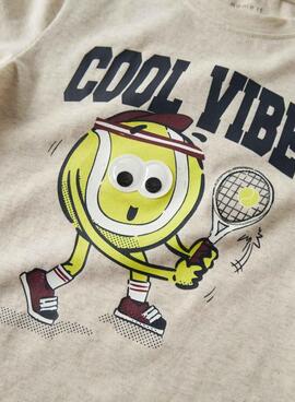T-Shirt Name It Tennisball Cool Vibes Beige für Jungen.