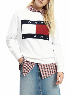 Sweatshirt Tommy Jeans Flag Besatzung Weiß Damen