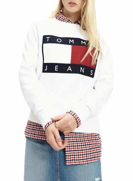 Sweatshirt Tommy Jeans Flag Besatzung Weiß Damen