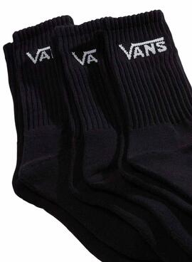 Pack 3 hohe Vans Classic Crew schwarze Socken für Herren und Damen.