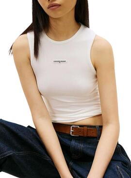 Top Tommy Jeans Script Label weiß für Damen