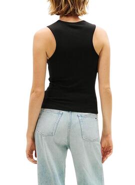 Top Tommy Jeans Script Label schwarz für Damen