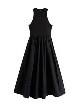 Kleid Tommy Jeans Poplin Midi Schwarz für Damen