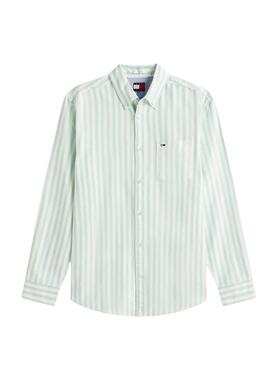 Hemd Tommy Jeans Oxford Stripe Grün und Weiß für Herren