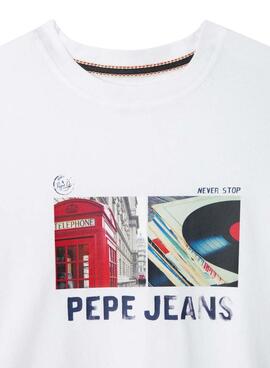 T-Shirt Pepe Jeans Ash mit weißem grafischem Druck für Jungen.