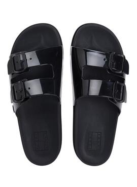 Tommy Jeans Komfort Jelly Flip-Flops mit Schnallen in Schwarz für Damen.