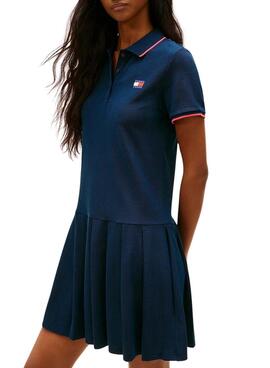 Tommy Jeans blaues Plissee-Piqué-Kleid für Damen.