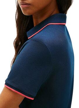 Tommy Jeans blaues Plissee-Piqué-Kleid für Damen.