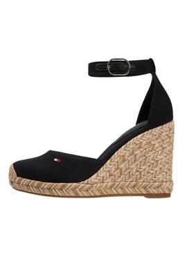 Espadrilles Tommy Hilfiger Flag in Schwarz mit hoher Keilabsatz für Damen.