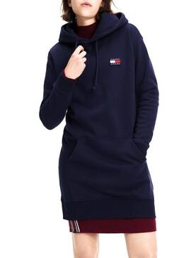 Kleid Tommy Jeans Badge Hood Navy Für Damen