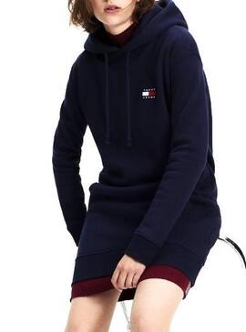 Kleid Tommy Jeans Badge Hood Navy Für Damen