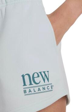 Kurze New Balance Fleece-Shorts in Türkis für Damen