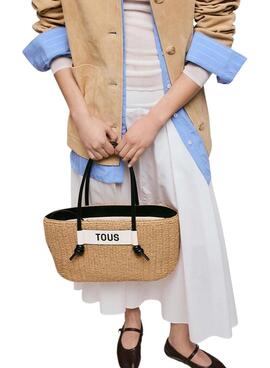 Große Tous Scoubidou Natur- und Schwarz-Handtasche für Damen.