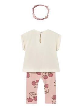 Baby-Set mit rosa Kirschen-T-Shirt, Leggings und Stirnband für Mädchen.
