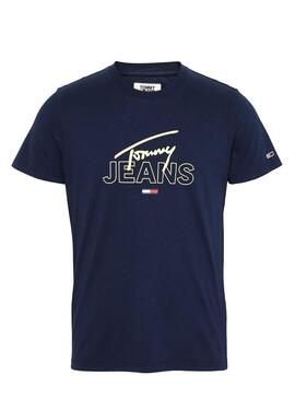 T-Shirt Tommy Jeans Schriftzug Logo Blau Herren