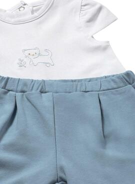 Dreiteiliges blau-weißes Blumen-Set für Babys.