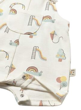 Kurze bedruckte Babyweste aus elfenbeinfarbenem Stoff.