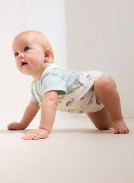 Kurze bedruckte Babyweste aus elfenbeinfarbenem Stoff.