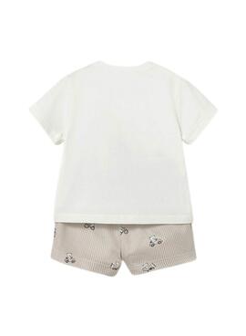 Set Mayoral T-Shirt mit Bär und gestreifter Shorts in Beige für Babys.
