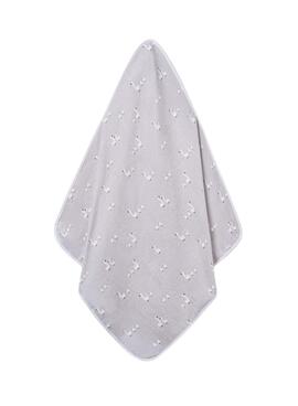 Bademantel Mayoral mit Kapuze und Perlgrauem Entenmuster für Babys.