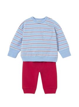 Zweiteiliges Mayoral Sportoutfit in Blau und Rot für Babys.