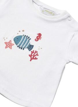 Mayoral Set aus weißem und korallenfarbenem Fisch mit Mütze für Babys
