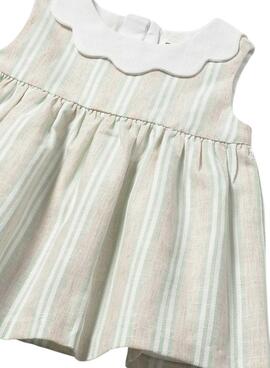 Kleid Mayoral mit grün-weißen Streifen und Beige für Babys