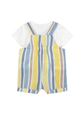 Mayoral Set kurze gestreifte Latzhose gelb und blau für Babys