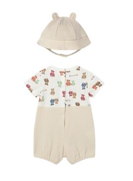 Mayoral-Set: Beiger Strampler mit Kapuze für Babys.