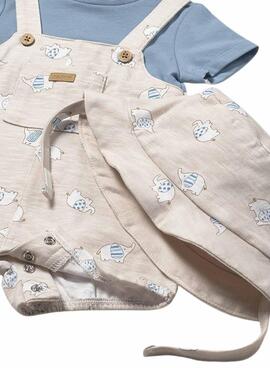 Mayoral Elefanten-Set in Beige und Blau mit Mütze für Babys.