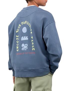 Kapuzenpullover von Mayoral in mittelblau mit bedrucktem Rücken für Jungen