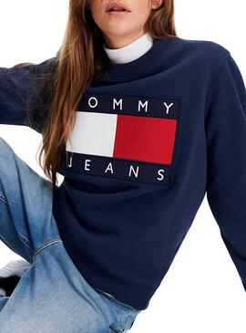 Sweatshirt Tommy Jeans Flag Besatzung Navy Damen