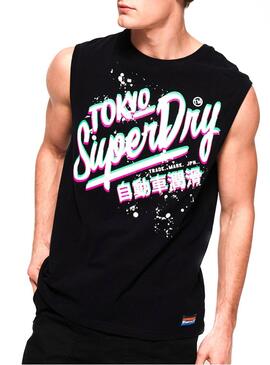 T-Shirt Superdry Tank Neon Schwarz Herren