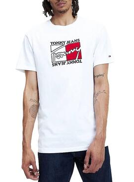 T-Shirt Tomy Jeans Flag Script Weiß Für Herren