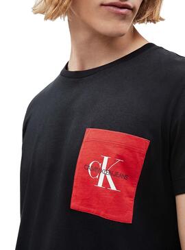 T-Shirt Calvin Klein Monogram Pocket Schwarz 