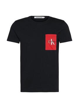 T-Shirt Calvin Klein Monogram Pocket Schwarz 