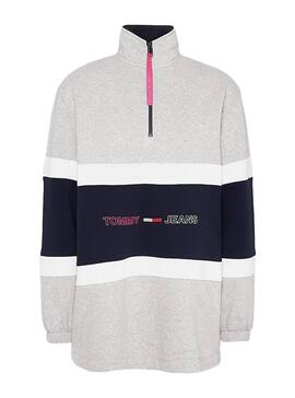 Sweatshirt Tommy Jeans Colorblock Mock Grau Damen