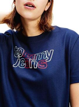 T-Shirt Tommy Jeans Outline Blau Damen