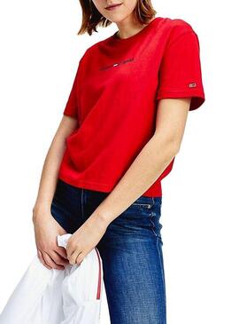 T-Shirt Tommy Jeans Linear Rot Damen