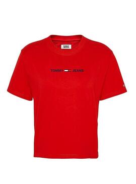 T-Shirt Tommy Jeans Linear Rot Damen