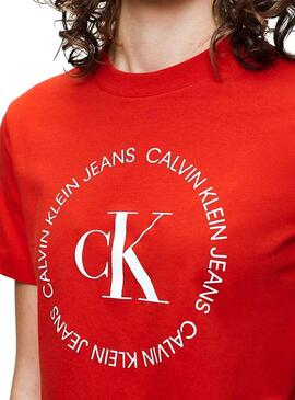 T-Shirt Calvin Klein Jeans Round Logo Rot Damen