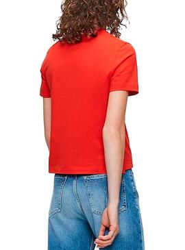 T-Shirt Calvin Klein Jeans Round Logo Rot Damen