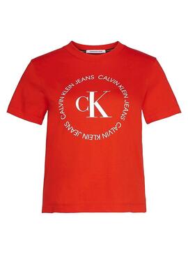 T-Shirt Calvin Klein Jeans Round Logo Rot Damen